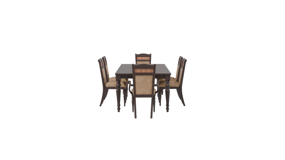 Elegant Wooden Dining Table with Upholstered Chairs 3D Model - Professional 3D Model Render 2