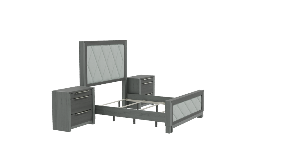 Stylish Modern Upholstered Bed Frame with Nightstands - Professional 3D Model Render 9