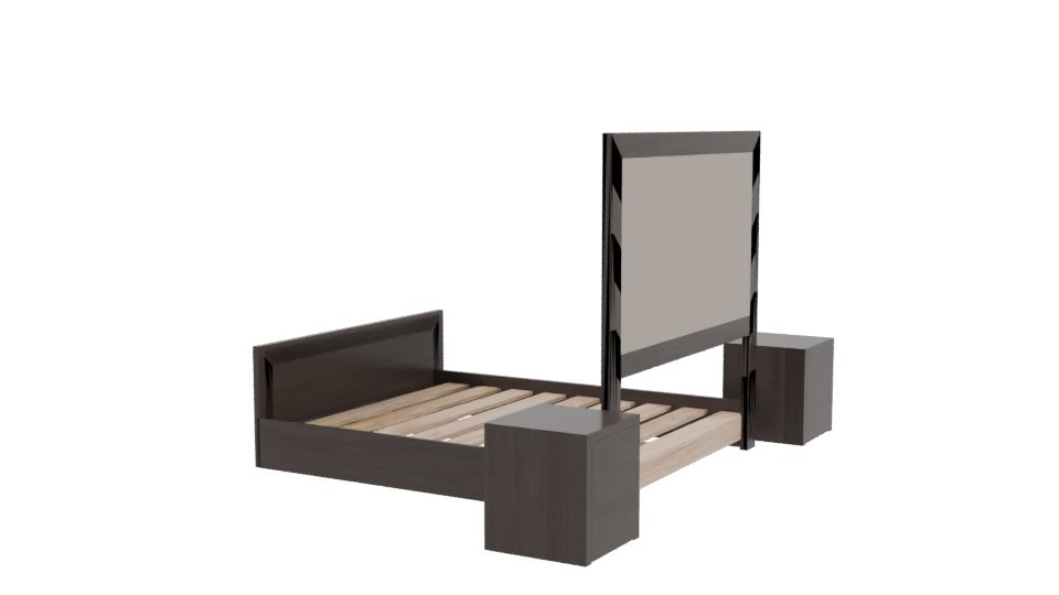 Stylish Wooden Bed with Nightstands 3D Model - Professional 3D Model Render 3