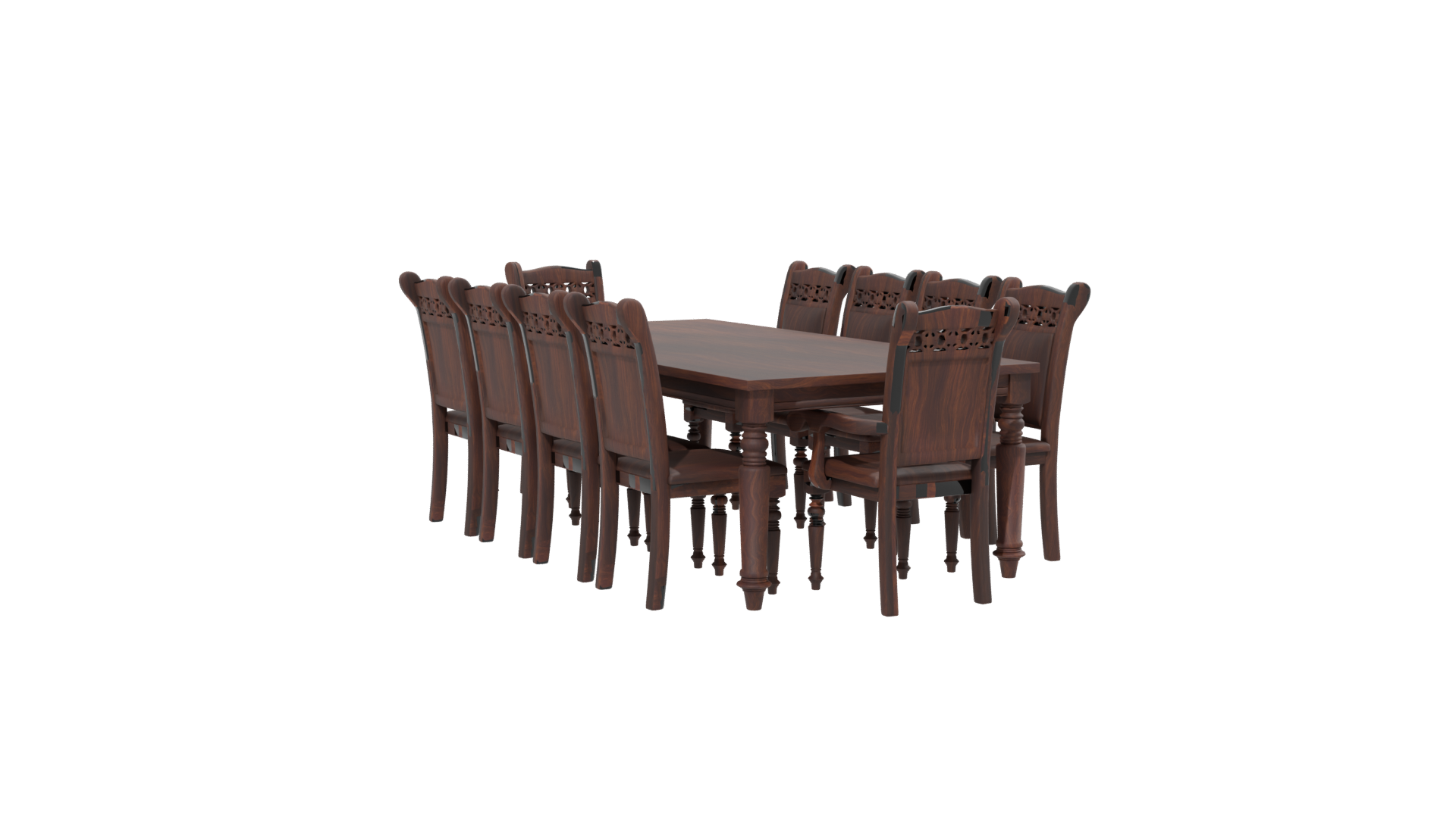 Elegant Rustic Wooden Dining Table with Chairs 3D Model - Professional 3D Model Render 13