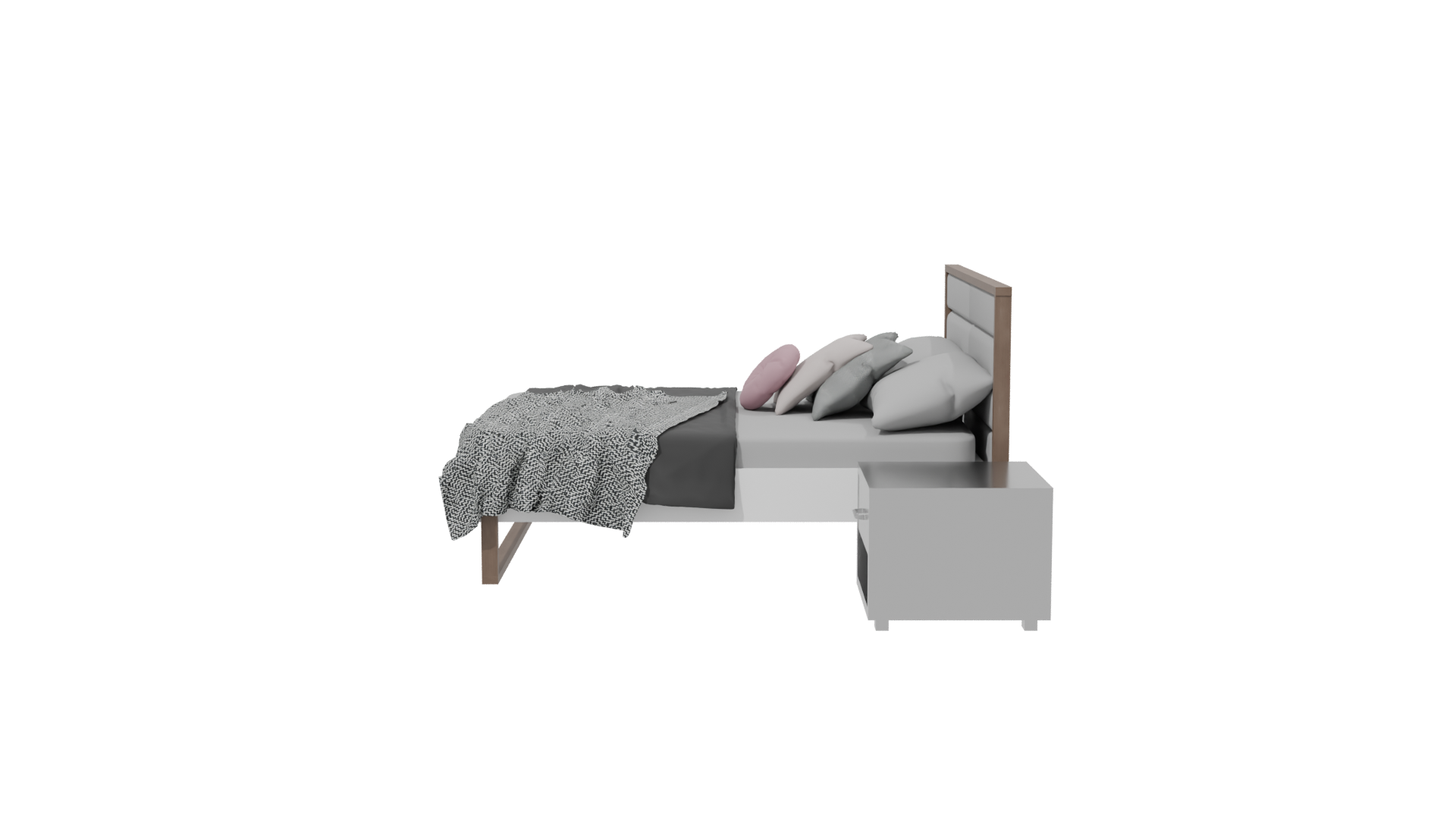 Modern Queen Bed with Nightstands 3D - Professional 3D Model Render 14