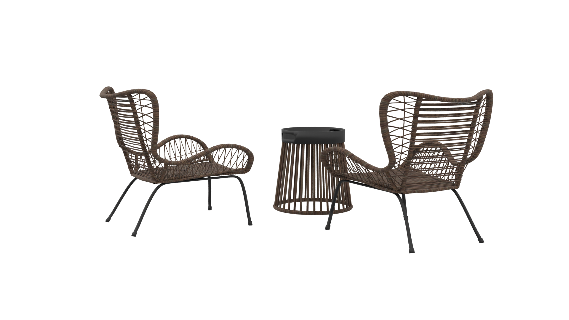 Stylish Rattan Lounge Chair Set - Professional 3D Model Render 4