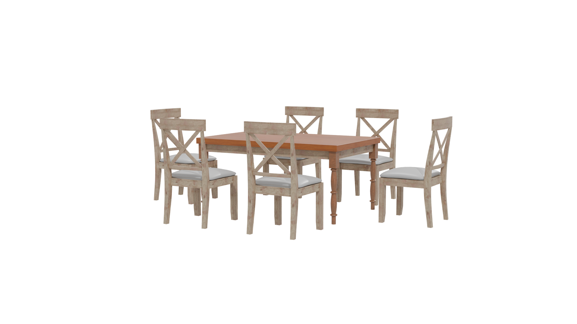 Rustic Wooden Dining Table Set - Professional 3D Model Render 12