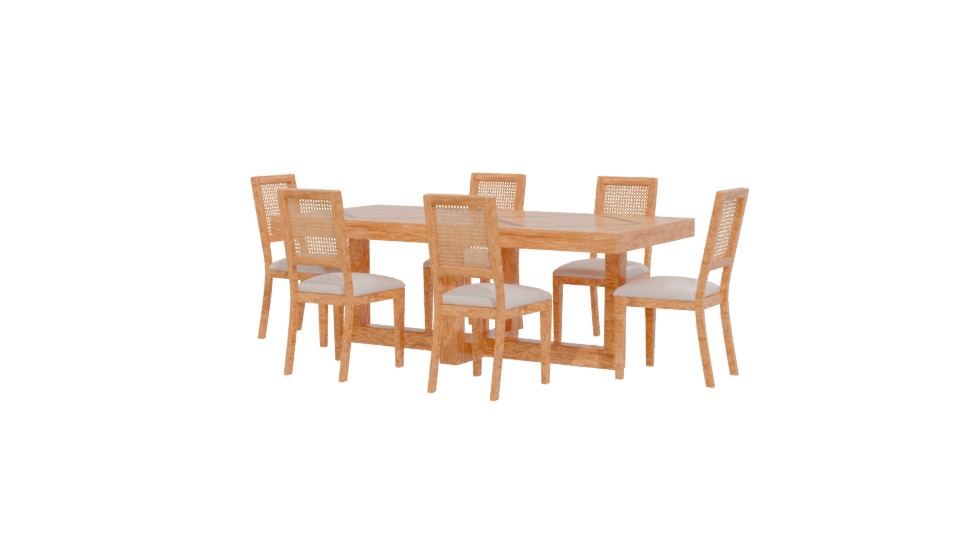 Stylish Wooden Dining Table with Rattan Chairs - Professional 3D Model Render 12