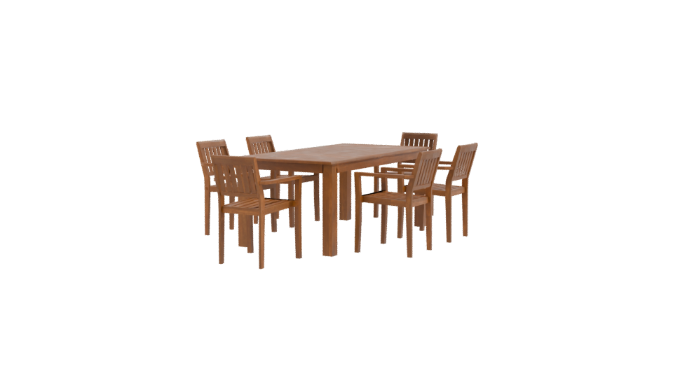 Elegant Wooden Outdoor Dining Set 3D Model - Professional 3D Model Render 9