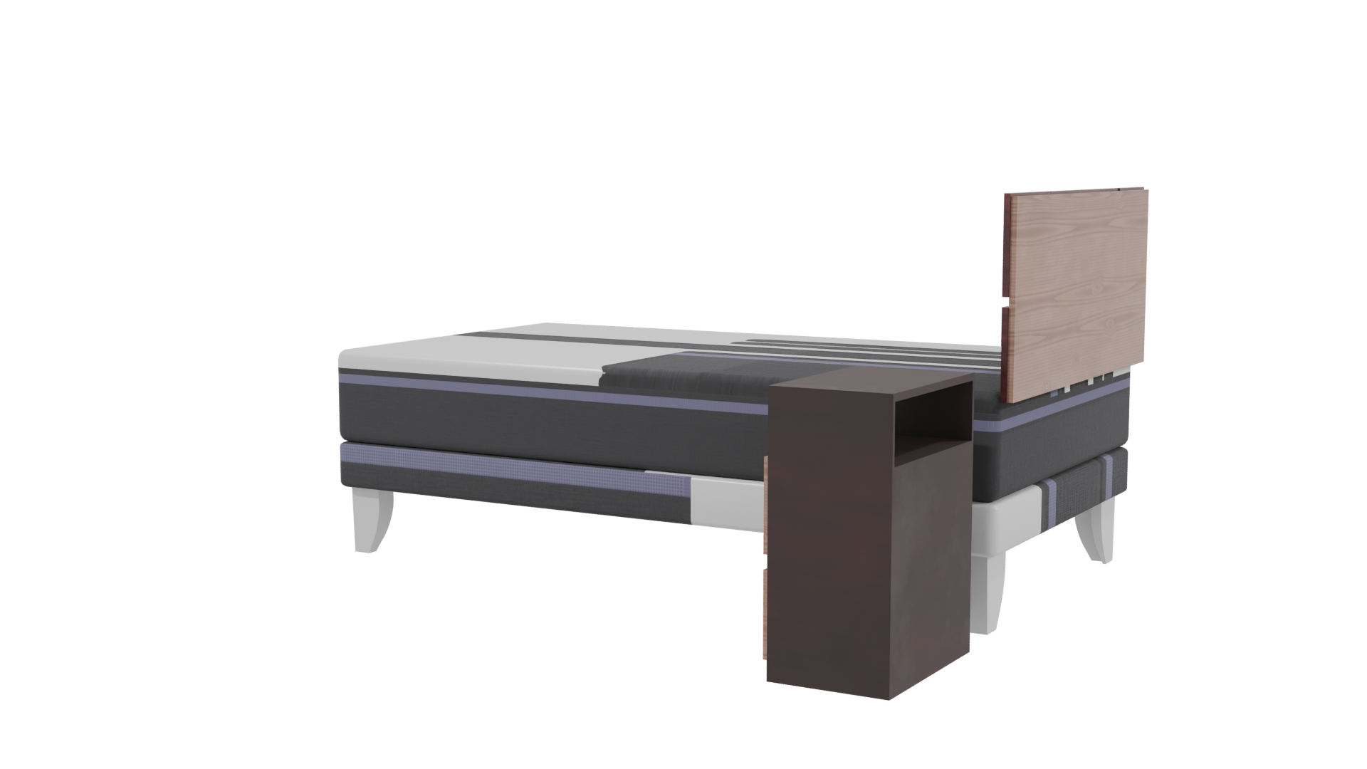 Stylish Bed with Nightstand Model - Professional 3D Model Render 3