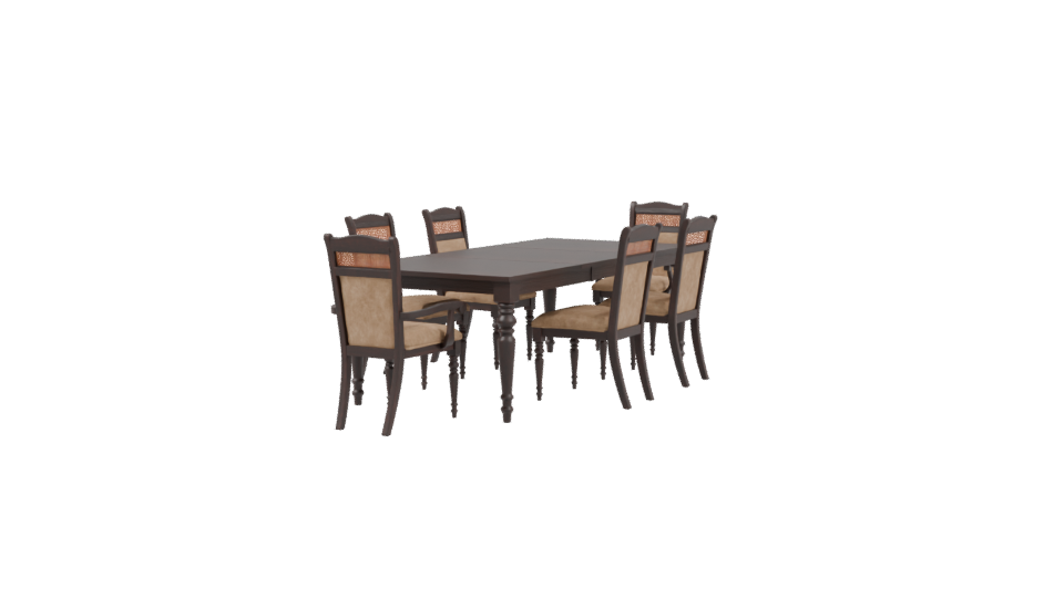 Elegant Wooden Dining Table with Upholstered Chairs 3D Model - Professional 3D Model Render 3