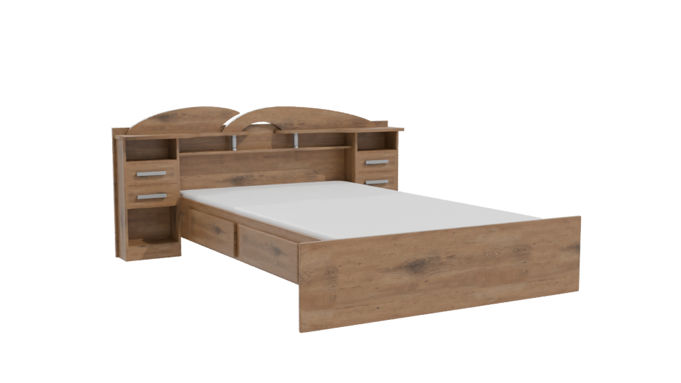 Stylish Wooden Bed with Nightstands 3D Model - Professional 3D Model Render 10