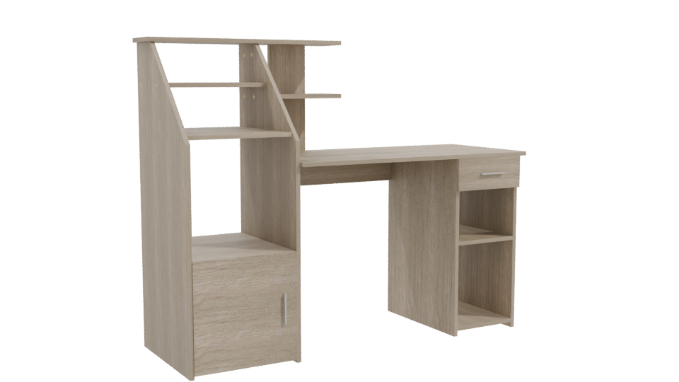 Contemporary Wooden Office Desk with Shelving Unit 3D Model - Professional 3D Model Render 10