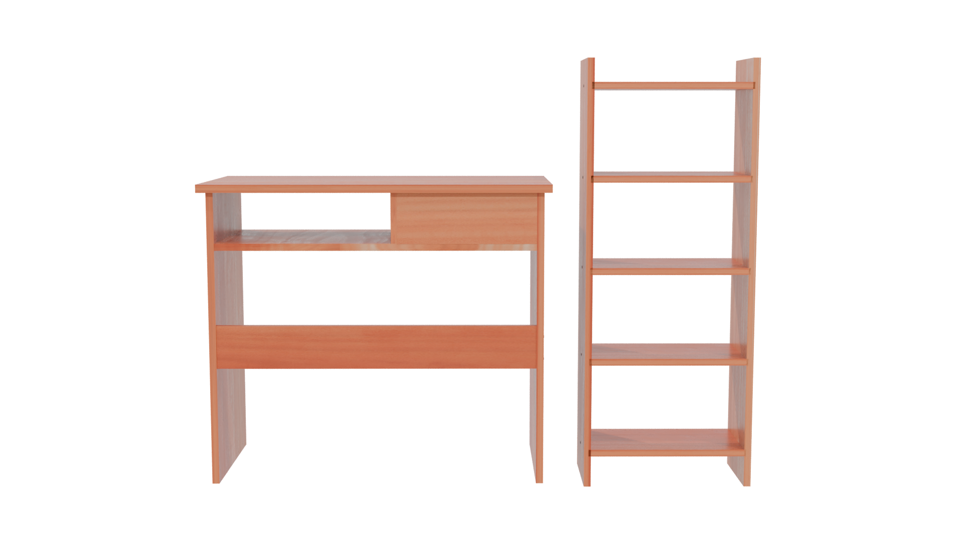 Stylish Wooden Desk and Shelf Set 3D Model - Professional 3D Model Render 5