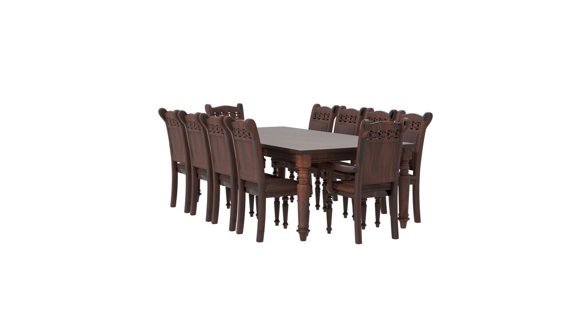 Elegant Rustic Wooden Dining Table with Chairs 3D Model - Professional 3D Model Render 7