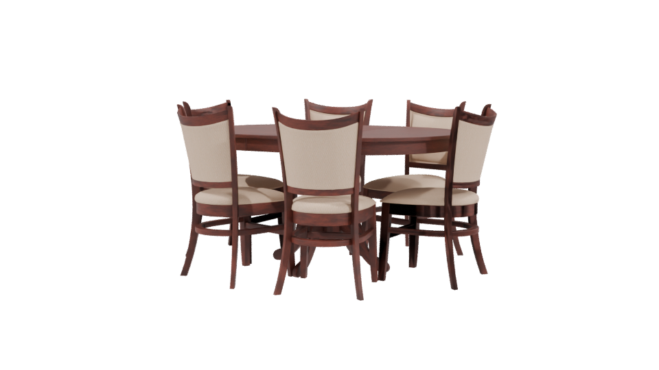 Elegant Round Wooden Dining Table with Upholstered Chairs - Professional 3D Model Render 3