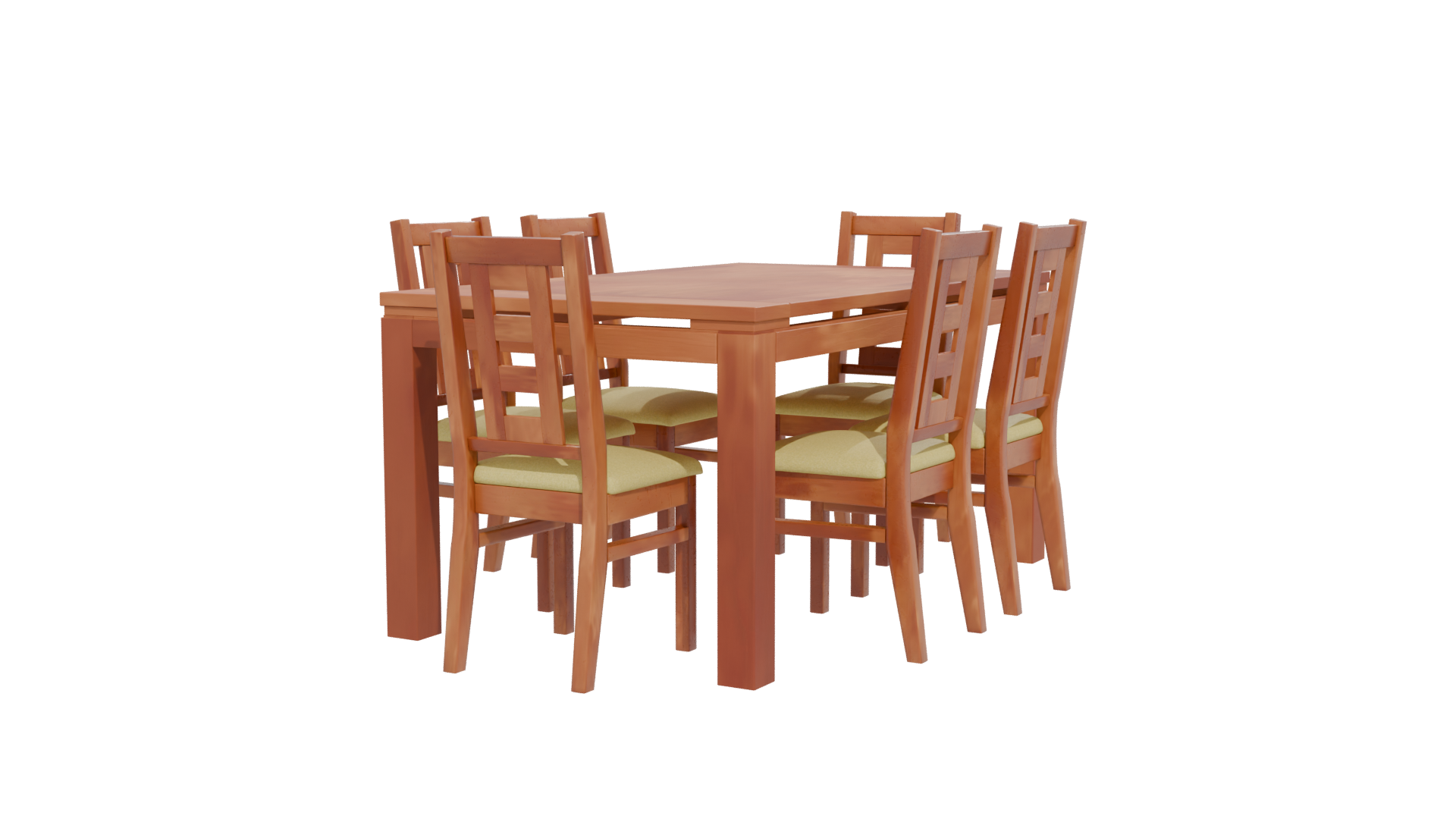 Stylish Wooden Dining Table Set 3D Model - Professional 3D Model Render 12