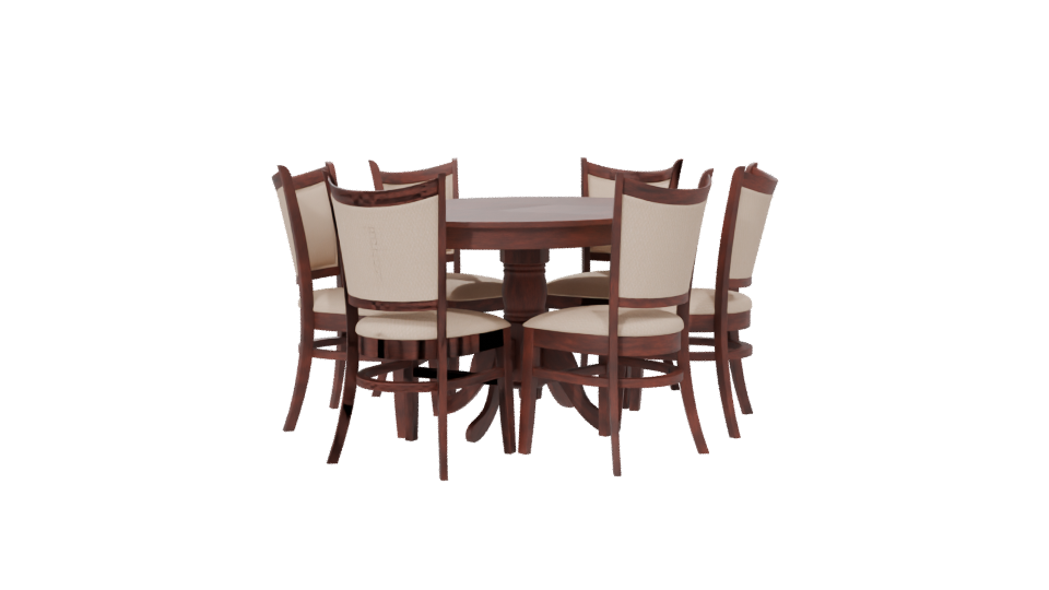 Elegant Round Wooden Dining Table with Upholstered Chairs - Professional 3D Model Render 6