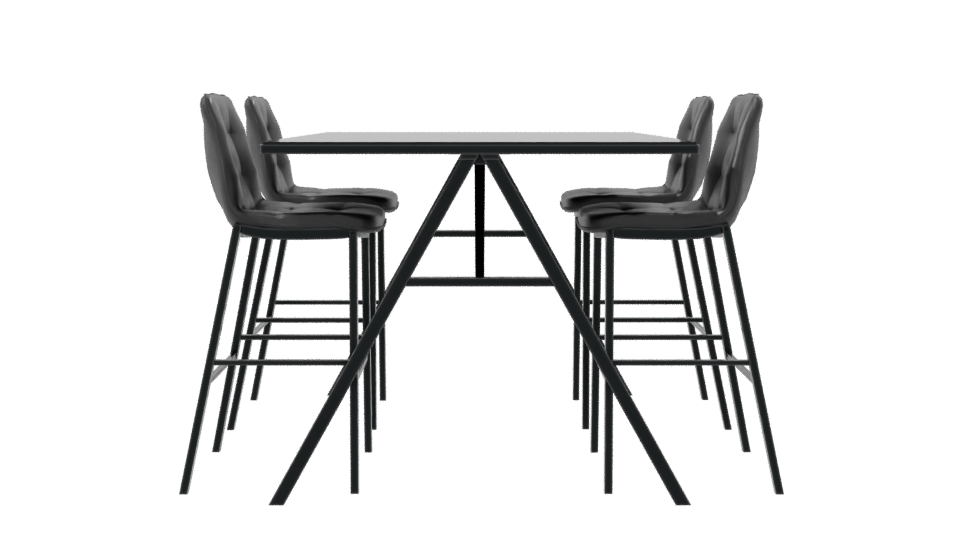 Stylish Black Dining Table with Stools 3D Model - Professional 3D Model Render 8