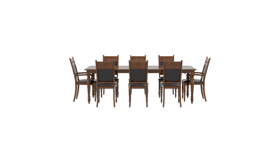 Elegant Wooden Dining Table Set 3D Model - Professional 3D Model Render 2