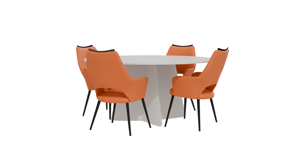 Circular Modern Dining Table with Orange Chairs 3D Model - Professional 3D Model Render 12