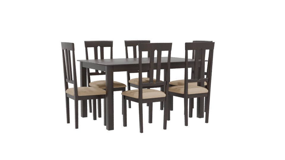 Elegant Wooden Dining Table with Chairs Set - Professional 3D Model Render 10