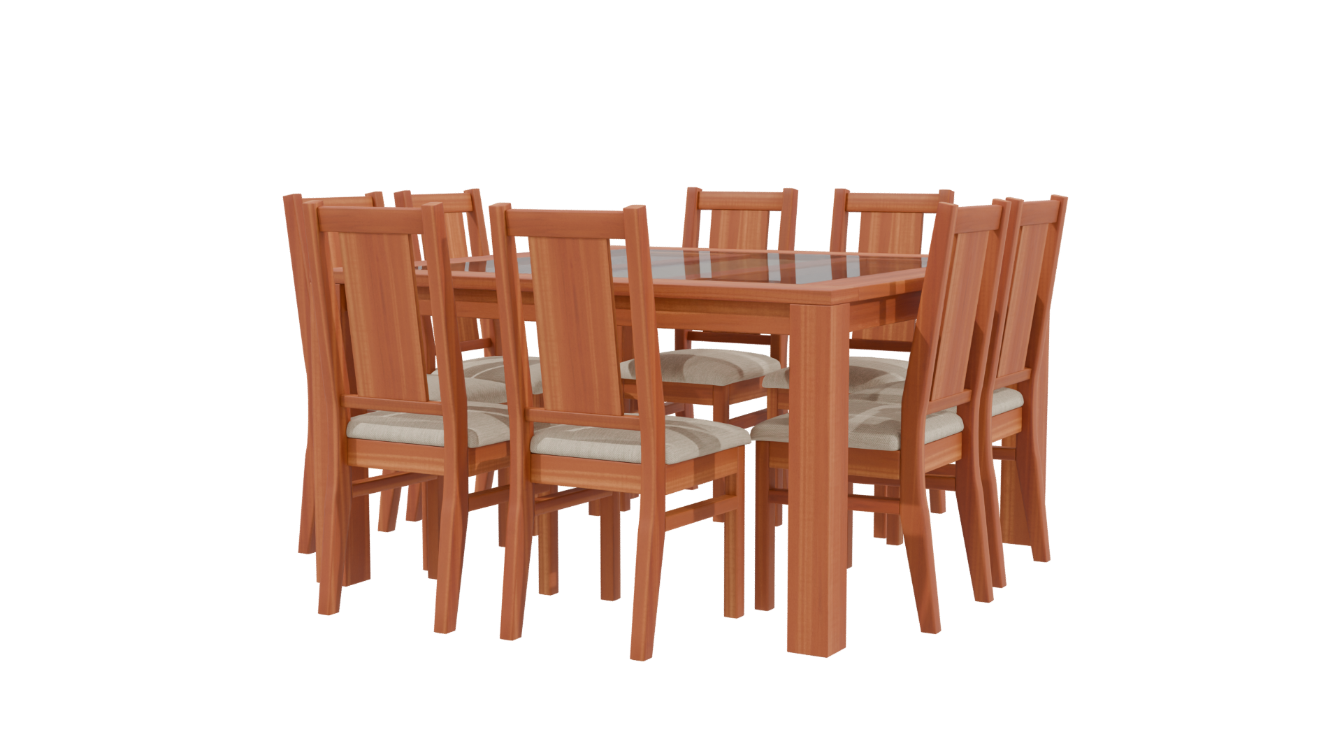 Stylish Wooden Dining Table Set 3D Model - Professional 3D Model Render 3