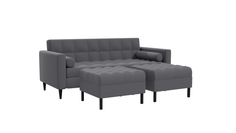Retro Sofa with Poufs 3D Model - Professional 3D Model Render 10