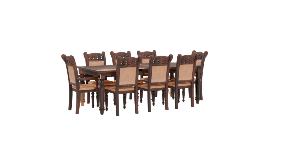Elegant Wooden Dining Table Set - Professional 3D Model Render 4