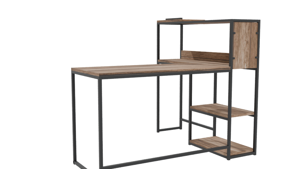 Industrial Wood and Metal Desk 3D - Professional 3D Model Render 4