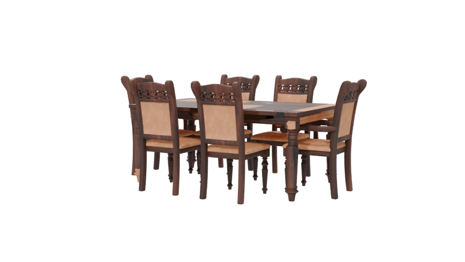 Elegant Vintage Wooden Dining Set 3D Model - Professional 3D Model Render 6