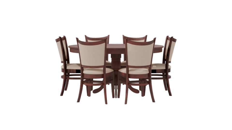 Elegant Round Wooden Dining Table with Upholstered Chairs - Professional 3D Model Render 8