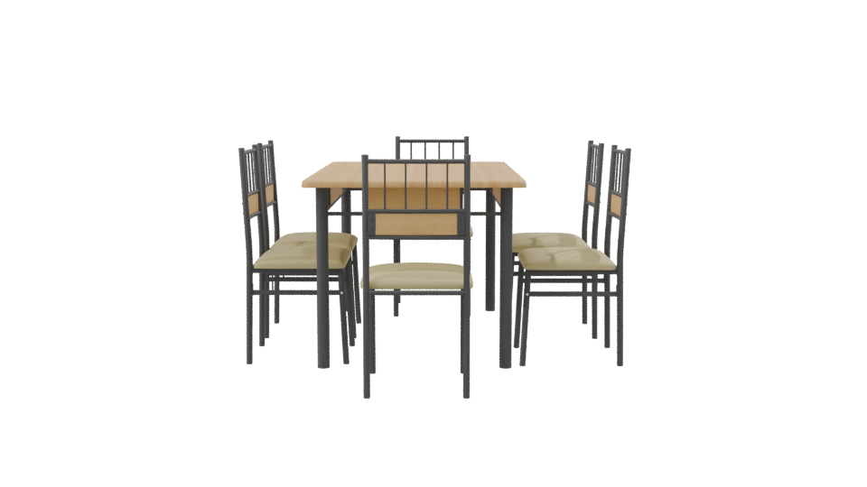 Stylish Wooden Dining Table Set - Professional 3D Model Render 8