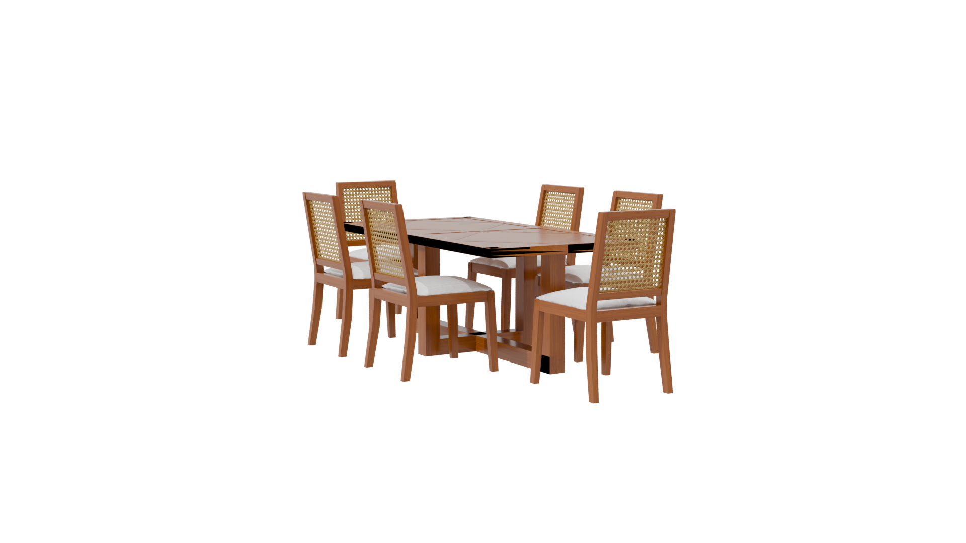 Stylish Wooden Dining Table Set - Professional 3D Model Render 7