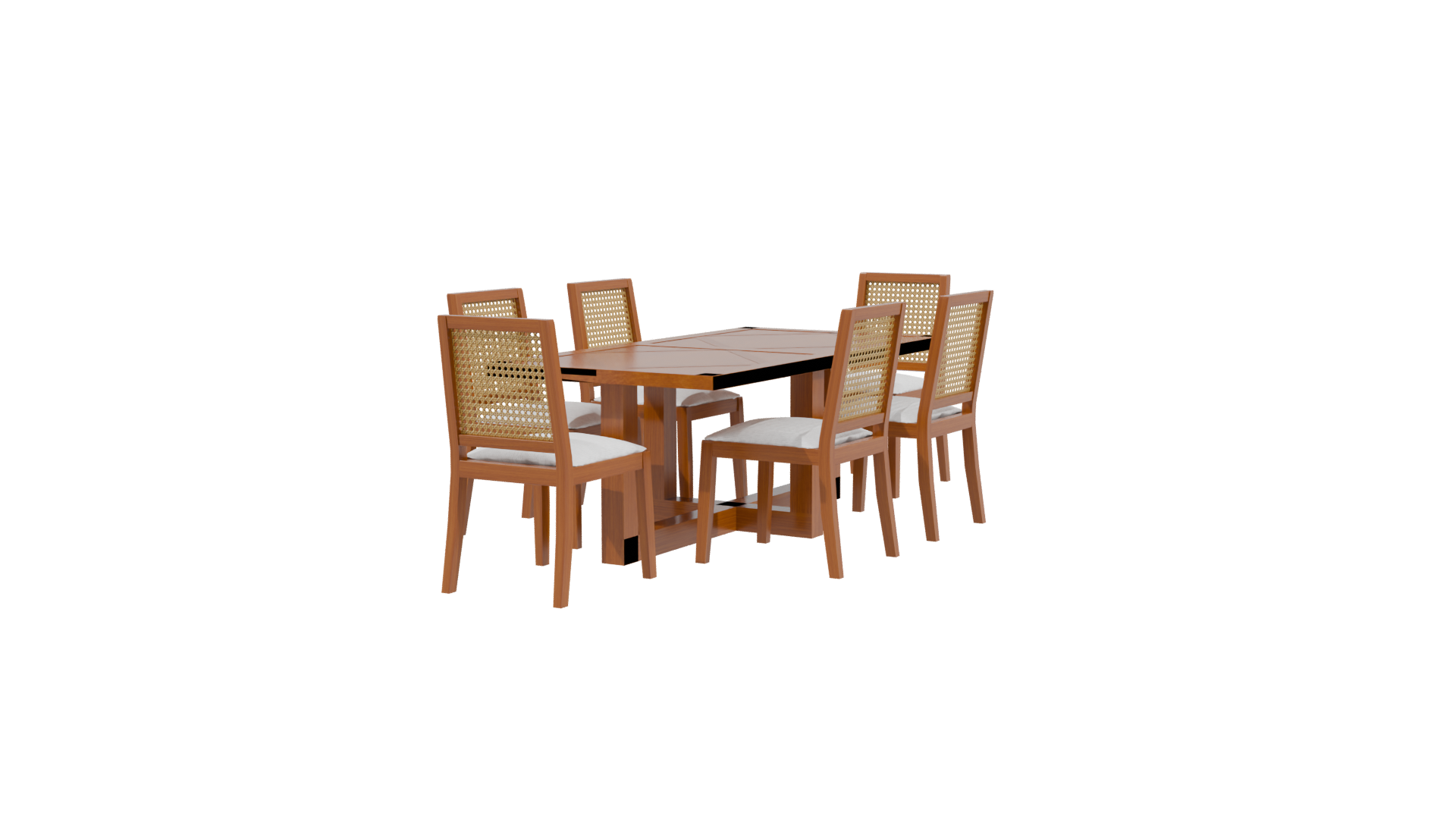 Stylish Wooden Dining Table Set - Professional 3D Model Render 3