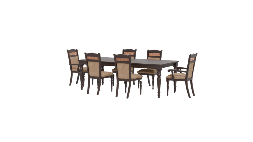 Elegant Wooden Dining Table with Upholstered Chairs 3D Model - Professional 3D Model Render 12