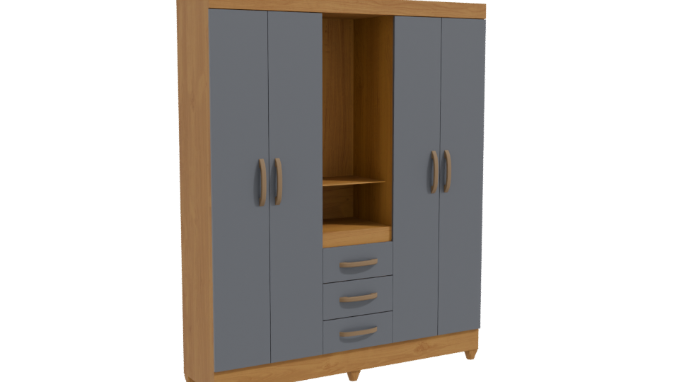 Contemporary Wooden Wardrobe with Mirror 3D Model - Professional 3D Model Render 10