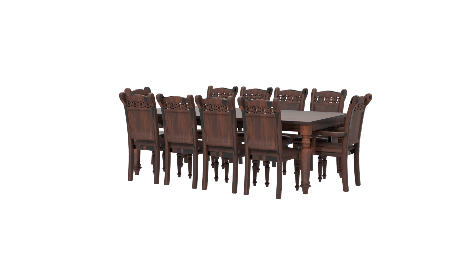 Elegant Rustic Wooden Dining Table with Chairs 3D Model - Professional 3D Model Render 6