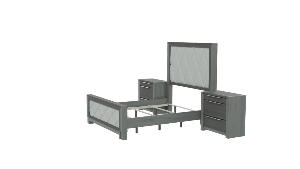 Stylish Modern Upholstered Bed Frame with Nightstands - Professional 3D Model Render 13