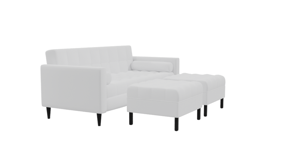 White Retro Sofa with Poufs 3D - Professional 3D Model Render 9