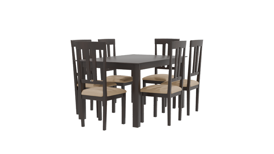 Elegant Wooden Dining Table with Chairs Set - Professional 3D Model Render 9
