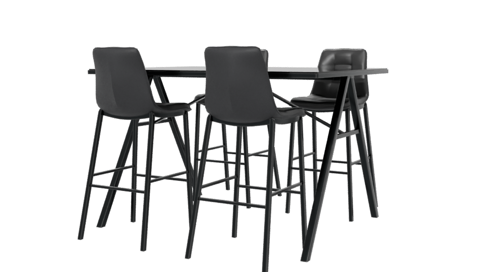 Stylish Black Dining Table with Stools 3D Model - Professional 3D Model Render 6