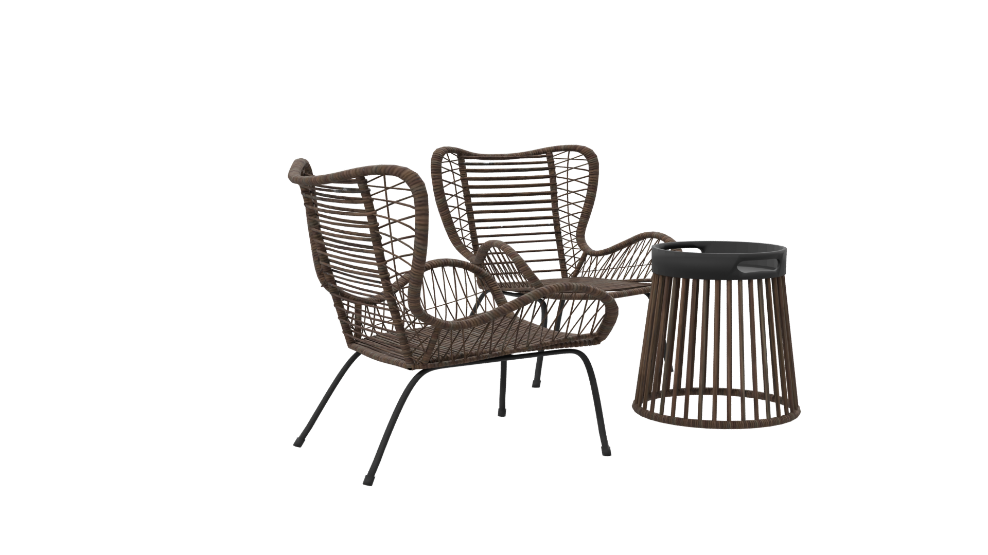 Stylish Rattan Lounge Chair Set - Professional 3D Model Render 7