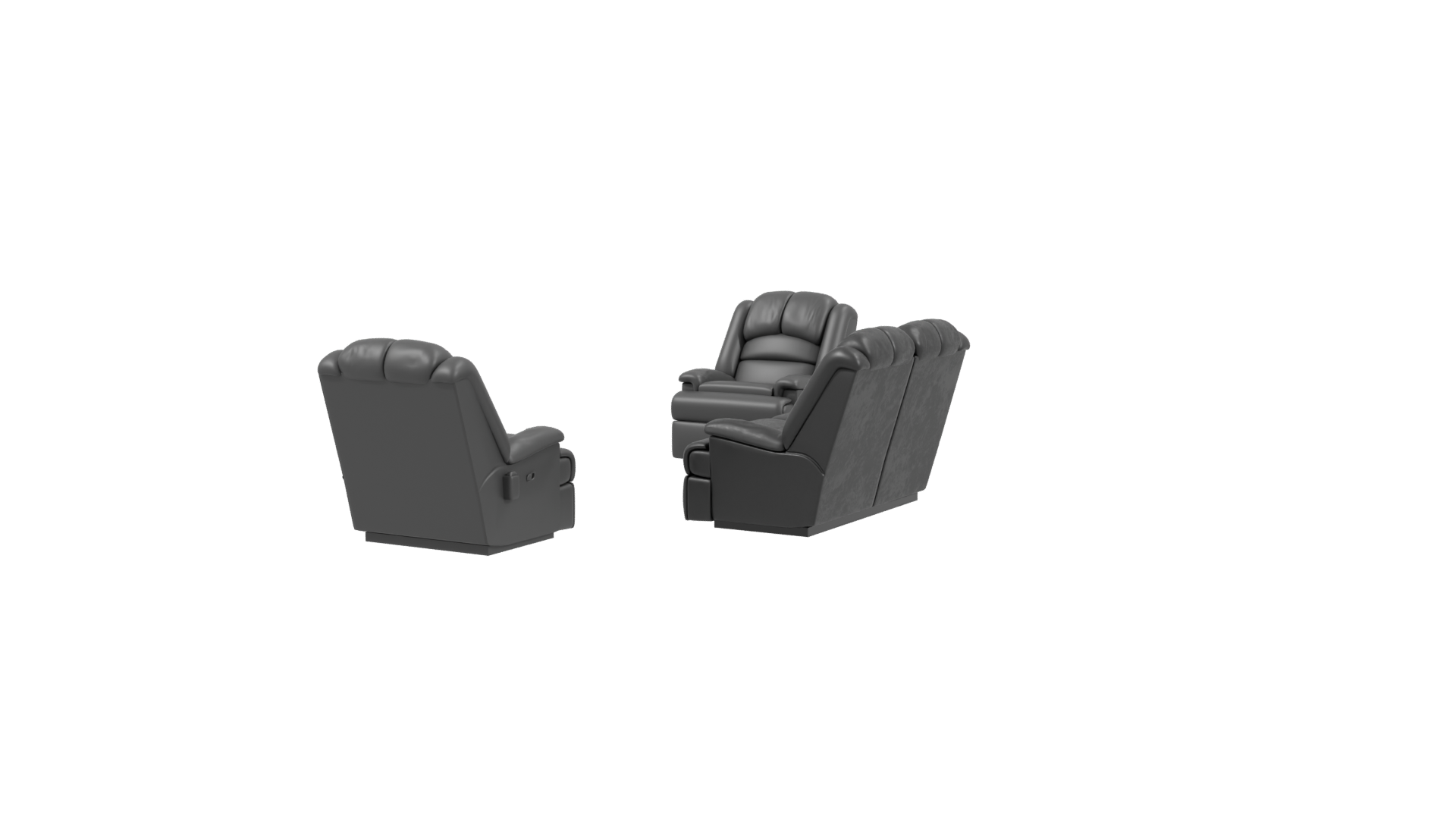 Elegant Black Leather Sofa Set 3D Model - Professional 3D Model Render 3