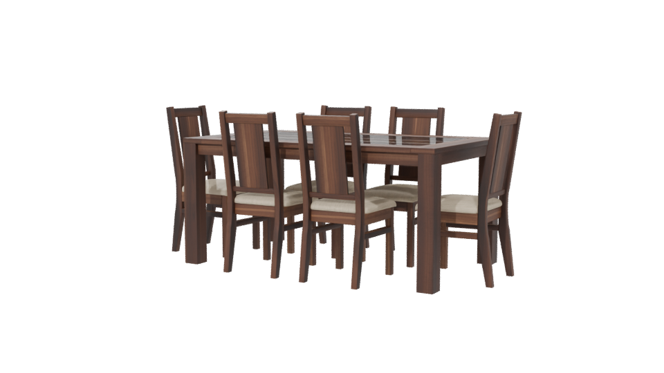 Stylish Wooden Dining Table Set - Professional 3D Model Render 6