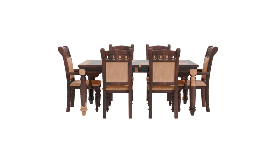 Elegant Vintage Wooden Dining Set 3D Model - Professional 3D Model Render 11
