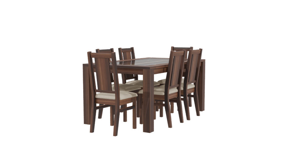 Stylish Wooden Dining Table Set - Professional 3D Model Render 3