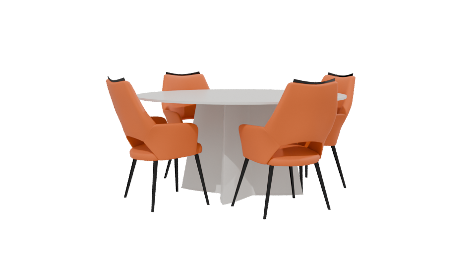 Circular Modern Dining Table with Orange Chairs 3D Model - Professional 3D Model Render 13