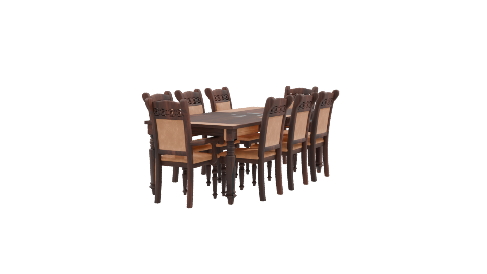Elegant Wooden Dining Table Set - Professional 3D Model Render 9