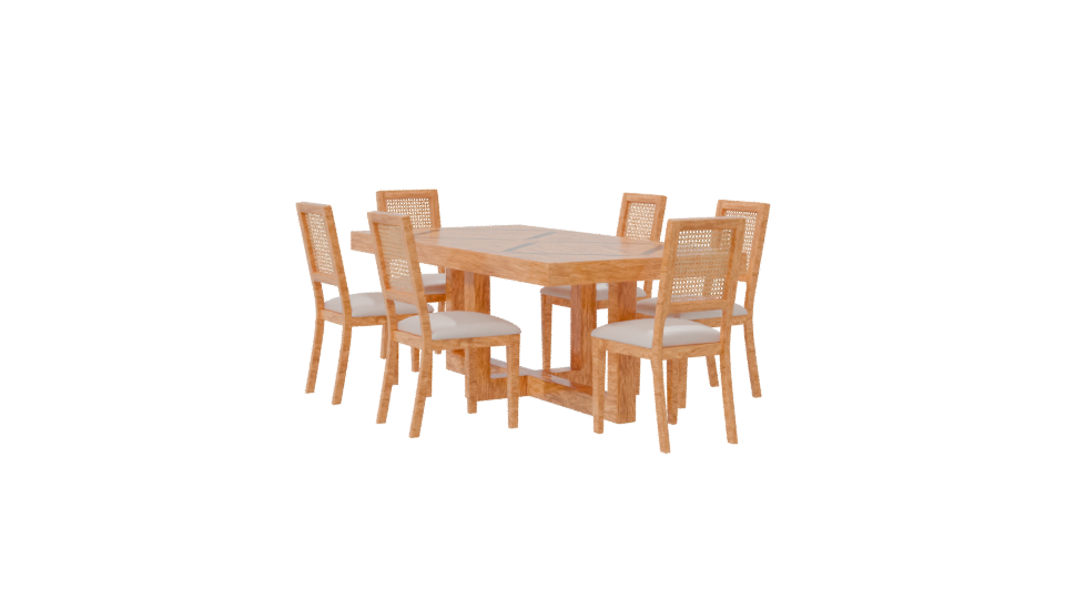 Stylish Wooden Dining Table with Rattan Chairs - Professional 3D Model Render 7
