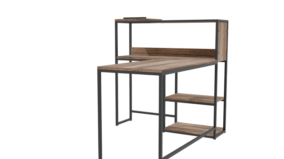 Industrial Wood and Metal Desk 3D - Professional 3D Model Render 3