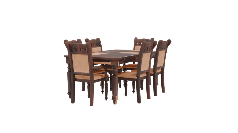Elegant Vintage Wooden Dining Set 3D Model - Professional 3D Model Render 3
