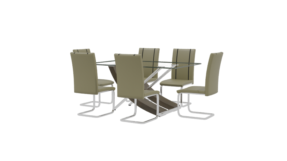 Modern Glass Dining Table Set - Professional 3D Model Render 3