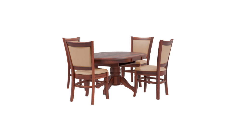 Elegant Round Wooden Dining Table Set 3D Model - Professional 3D Model Render 3